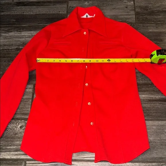 Vibrant Red Casual Button Down Shirt 60s 70s small - Picture 1 of 7